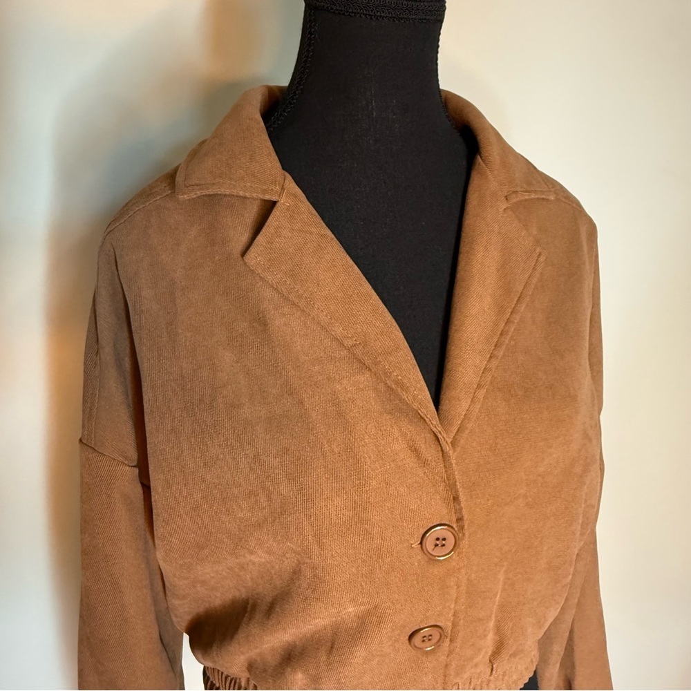 HYFVE Brown Crop Jacket Oversized Button Closure Streetwear Size Small - Picture 4 of 11